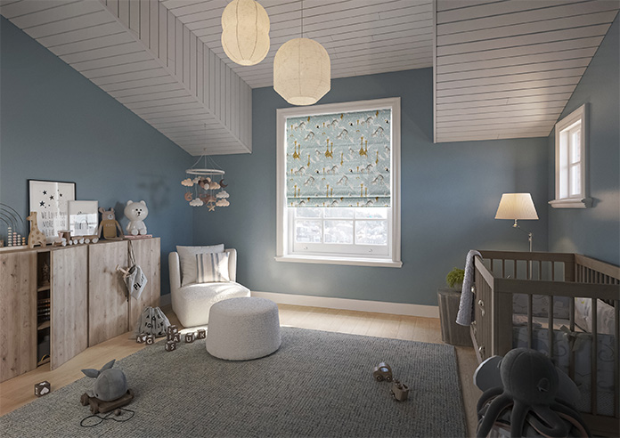 Wild Thing, Powder Blue - Motorised Roman Blind - Image 6